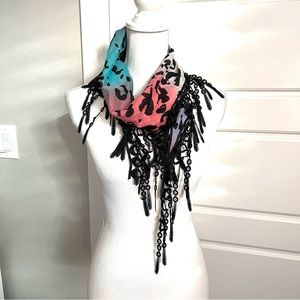 Animal Print Colorful Fringe Scarf, Leopard Print, Cheetah Print